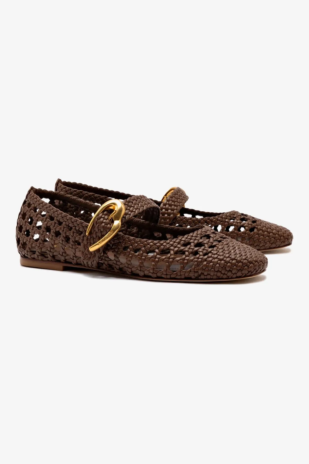 Walking Essential Verona Macrame Ballet Flat In Burnt Umber Leather