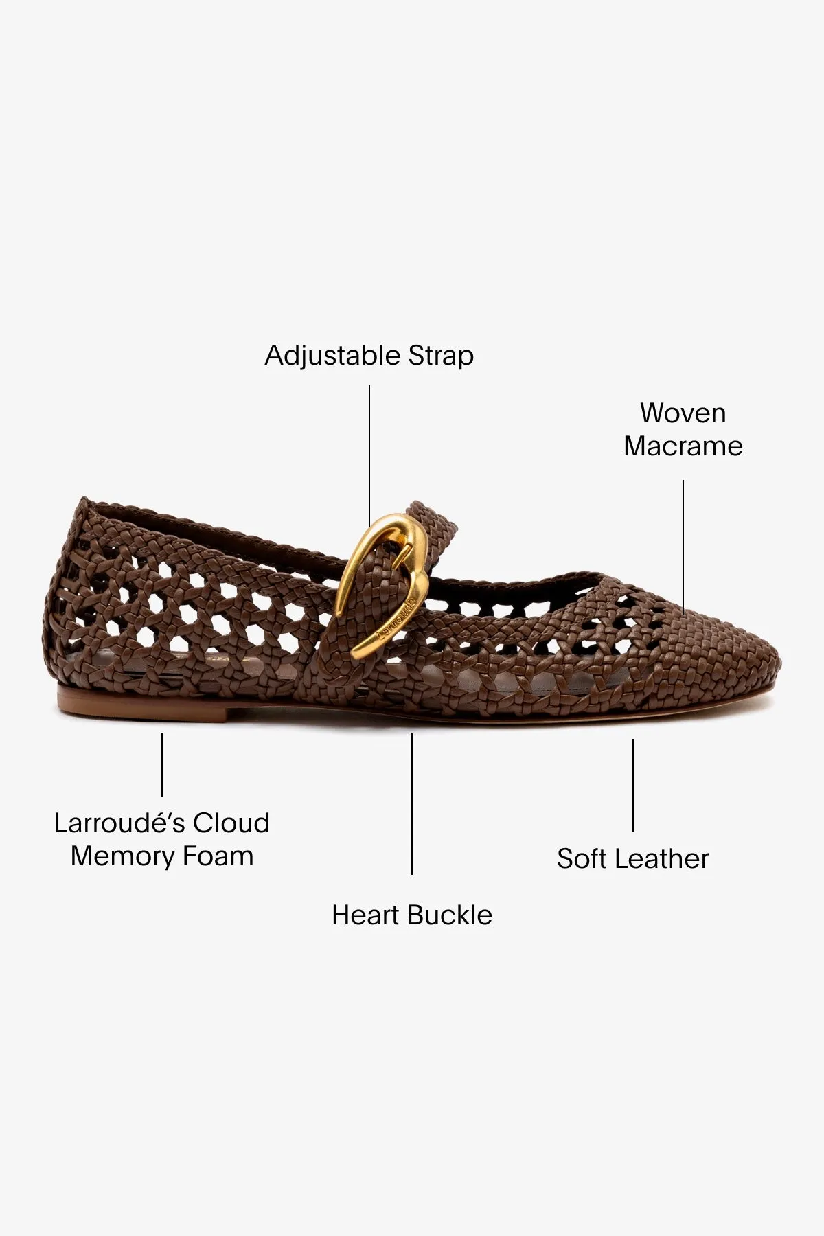 Walking Essential Verona Macrame Ballet Flat In Burnt Umber Leather