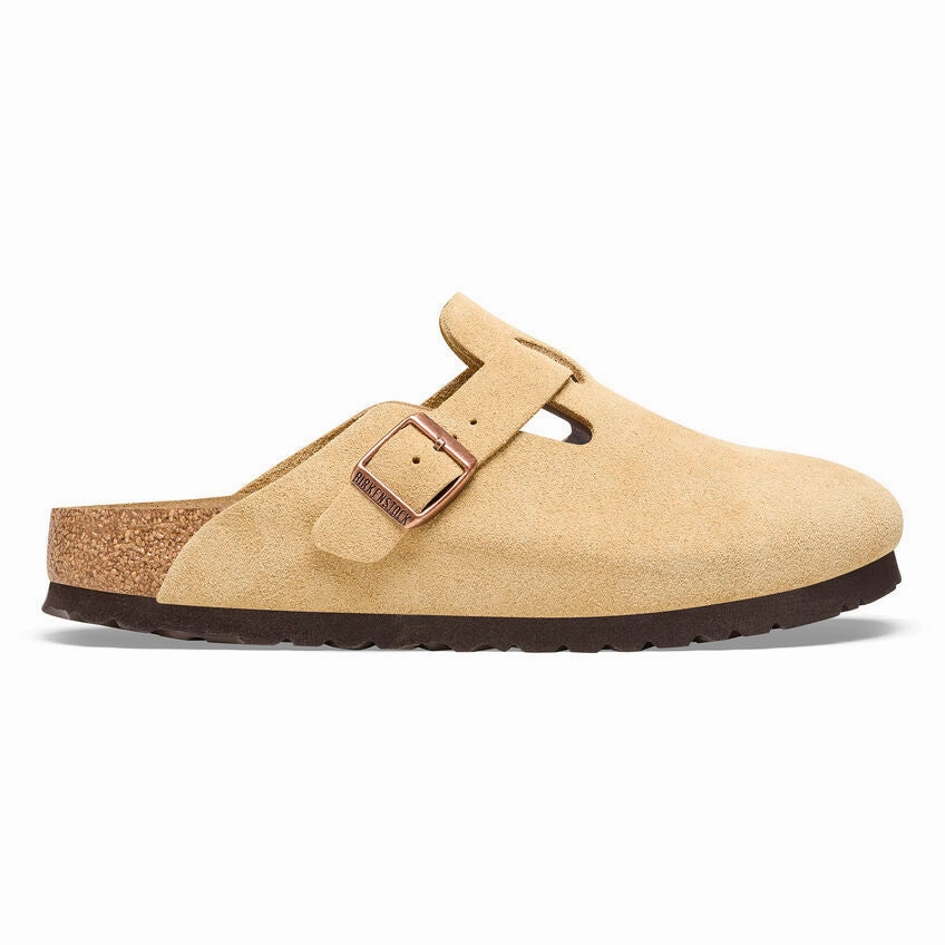 Women's Boston Narrow Latte Cream Suede Flexible Step-On Glide Comfort Layer