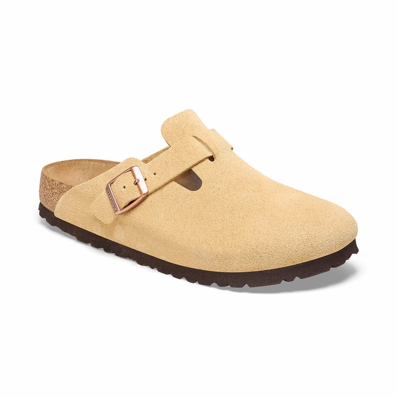 Women's Boston Narrow Latte Cream Suede Flexible Step-On Glide Comfort Layer