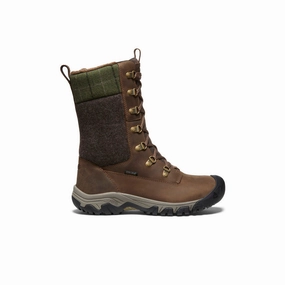 Trend Forward Sport Move Women's Greta Tall Waterproof Boot  |  Dark Earth/Green Plaid
