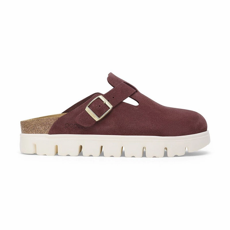 Women's Papillio by Birkenstock Boston Narrow Chunky Berry Crush Suede Soft Motion Comfort