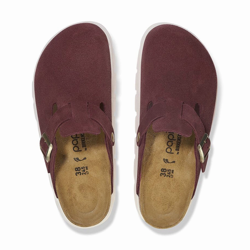 Women's Papillio by Birkenstock Boston Narrow Chunky Berry Crush Suede Soft Motion Comfort