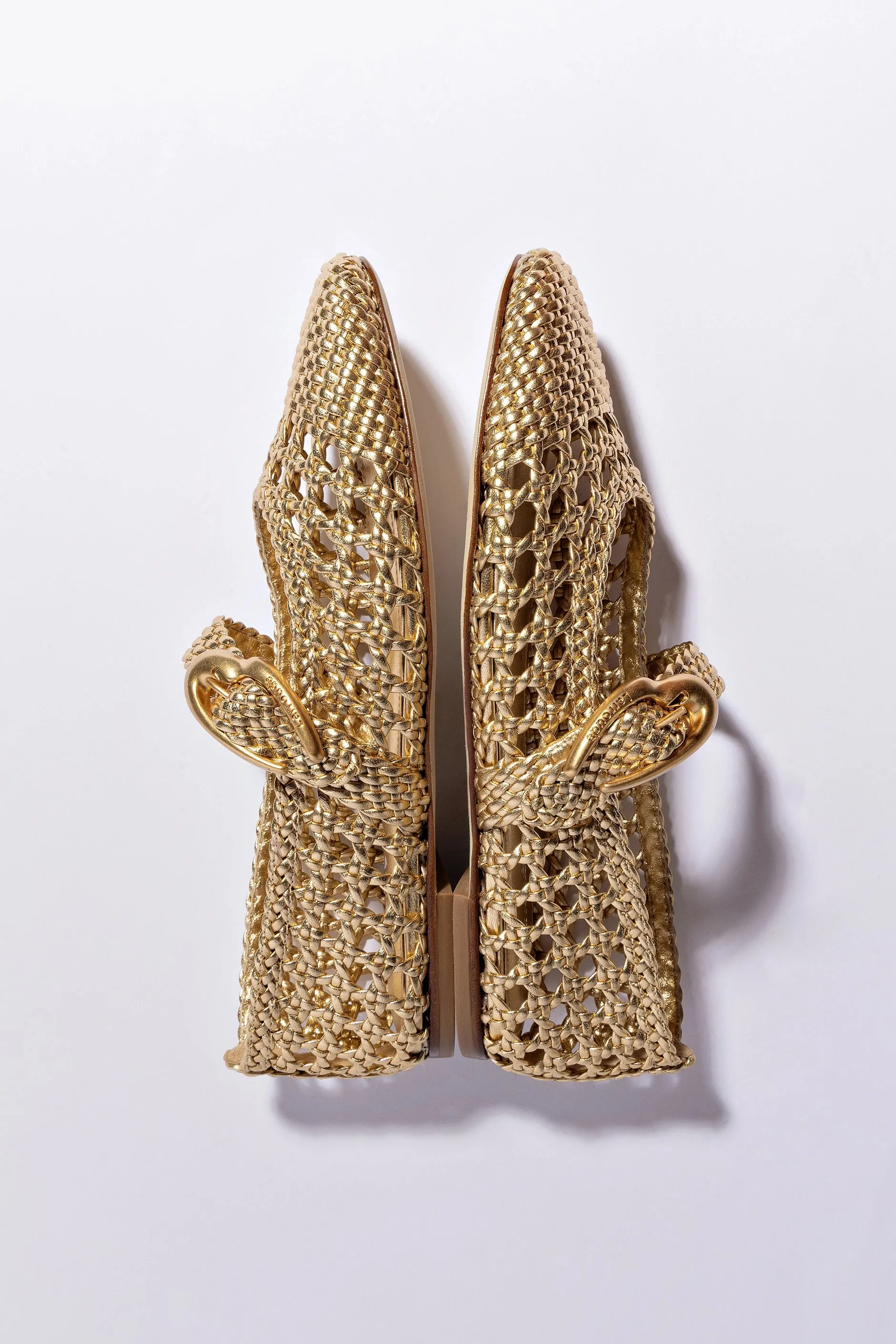 Work Ready Verona Macrame Ballet Flat In Gold Metallic Leather