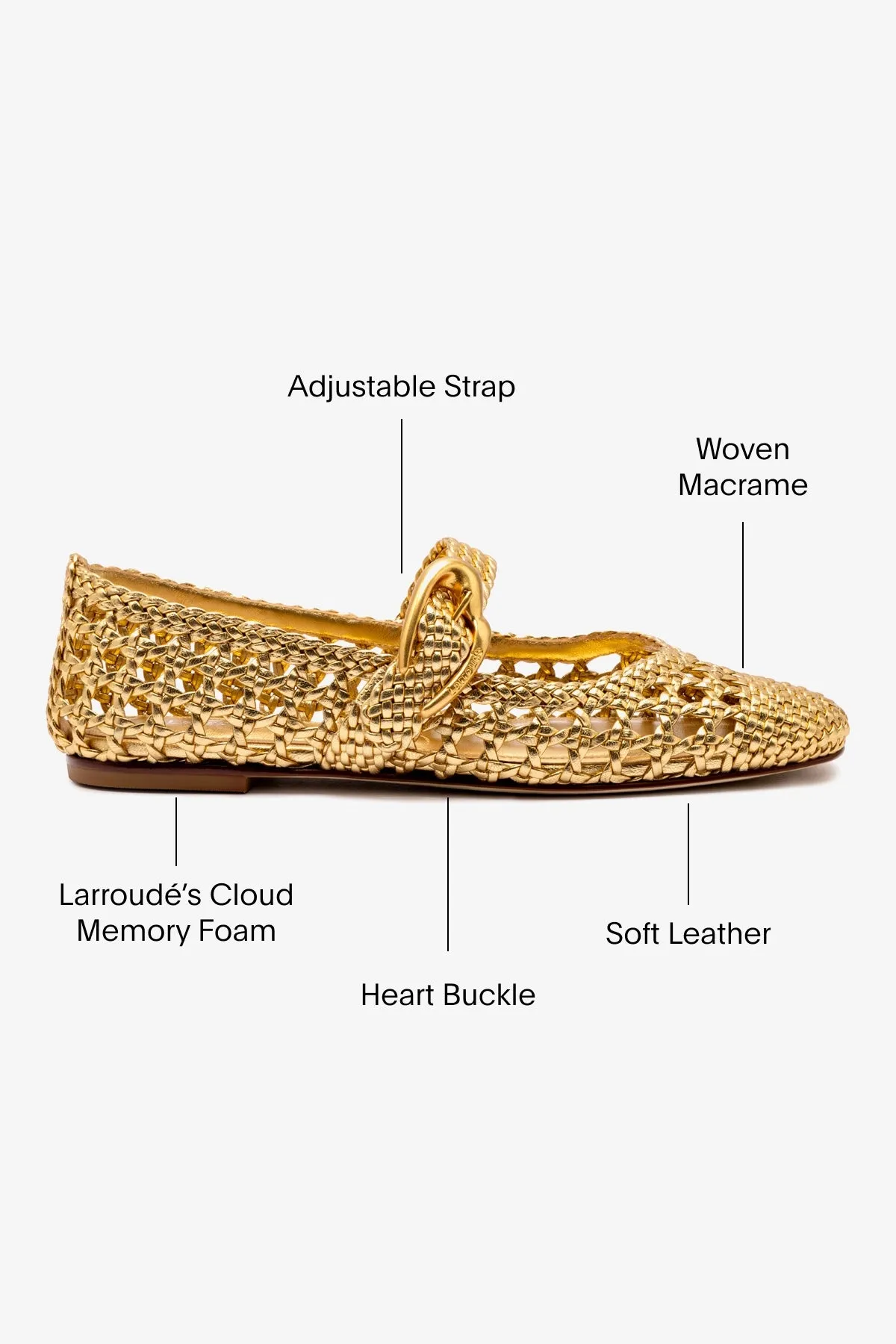 Work Ready Verona Macrame Ballet Flat In Gold Metallic Leather