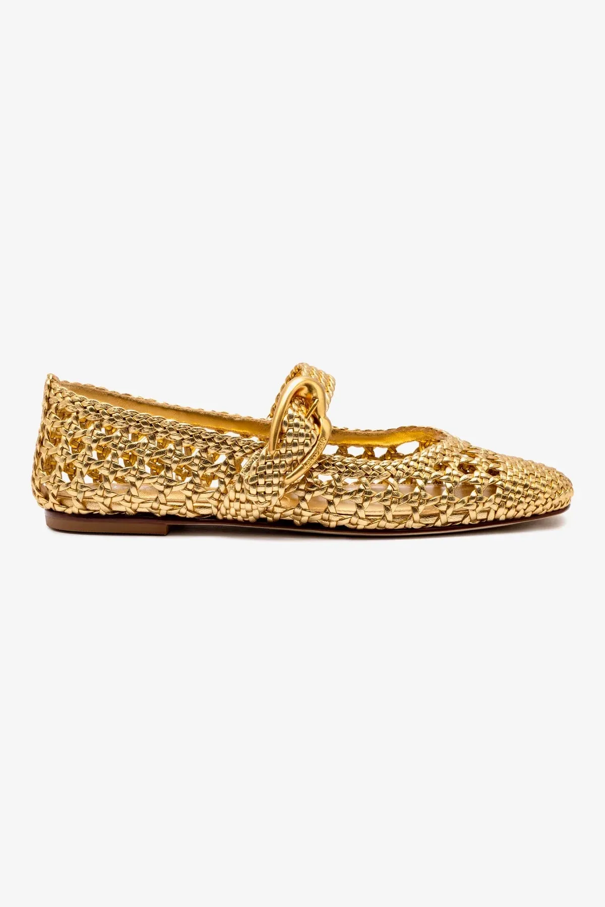 Style Meets Comfort Footwear Verona Macrame Ballet Flat In Gold Metallic Leather
