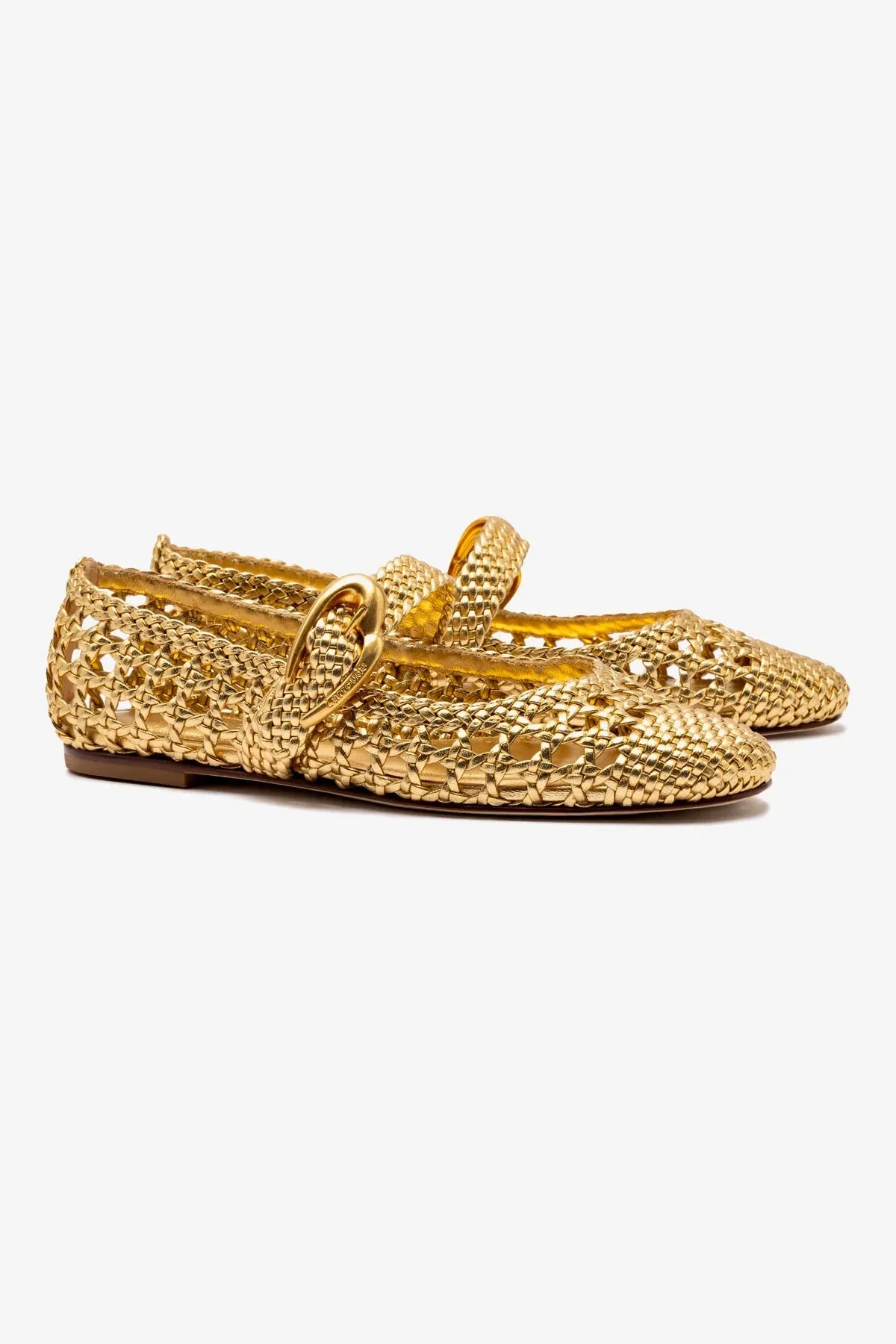 Work Ready Verona Macrame Ballet Flat In Gold Metallic Leather