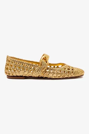 Style Meets Comfort Footwear Verona Macrame Ballet Flat In Gold Metallic Leather