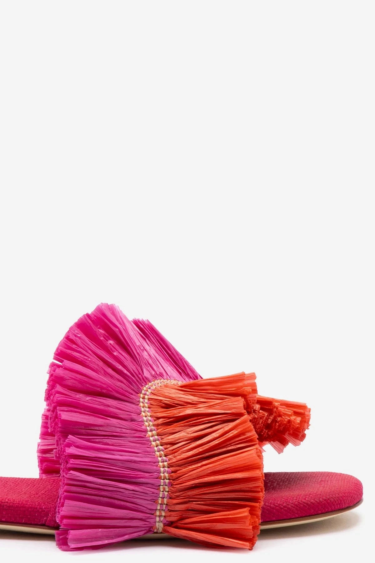 Workday Approved Ivy Fringe Flat In Pink and Orange Raffia