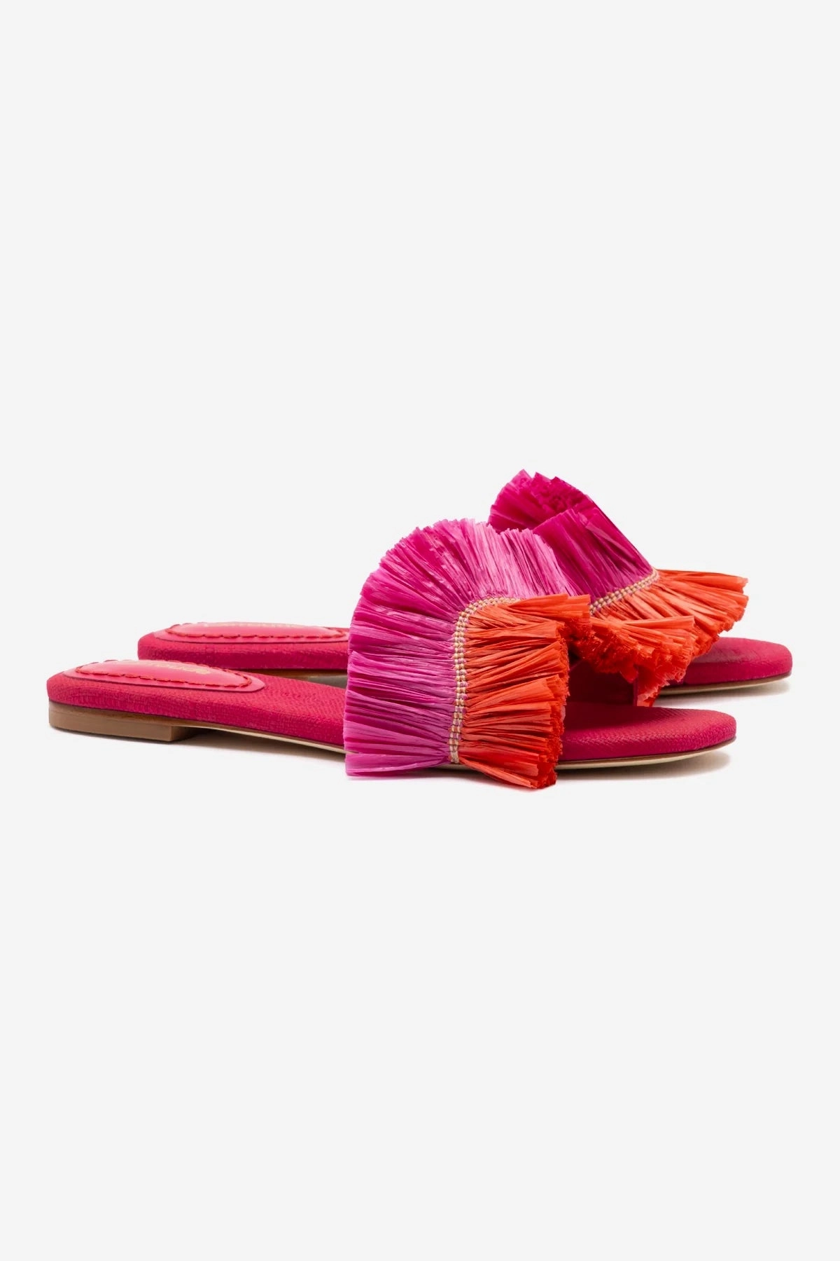 Workday Approved Ivy Fringe Flat In Pink and Orange Raffia