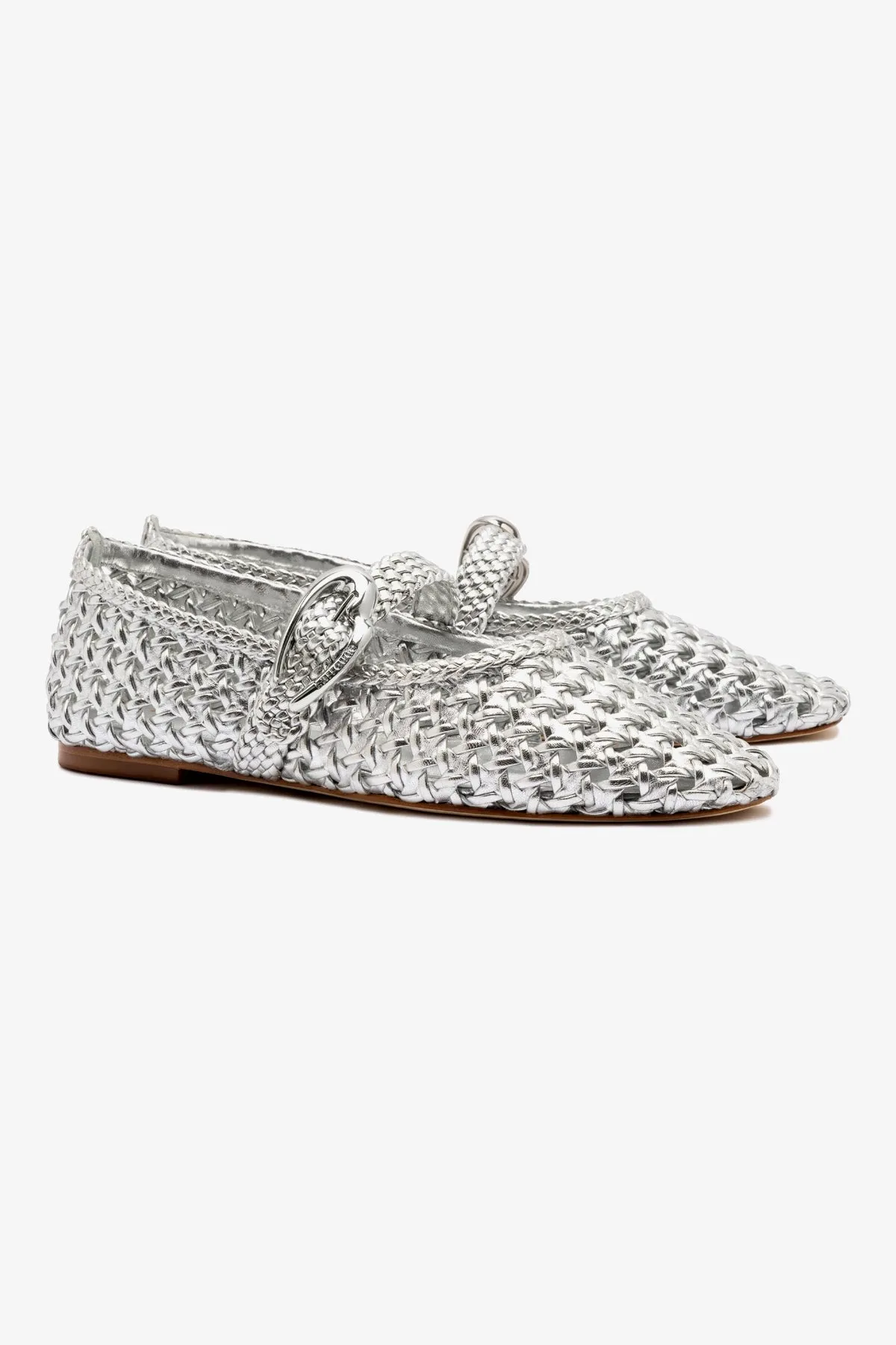 Workhorse Shoe Verona Macrame Ballet Flat In SIlver Metallic Leather