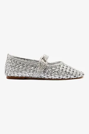 On-The-Go Footwear Versatile Construction Verona Macrame Ballet Flat In SIlver Metallic Leather