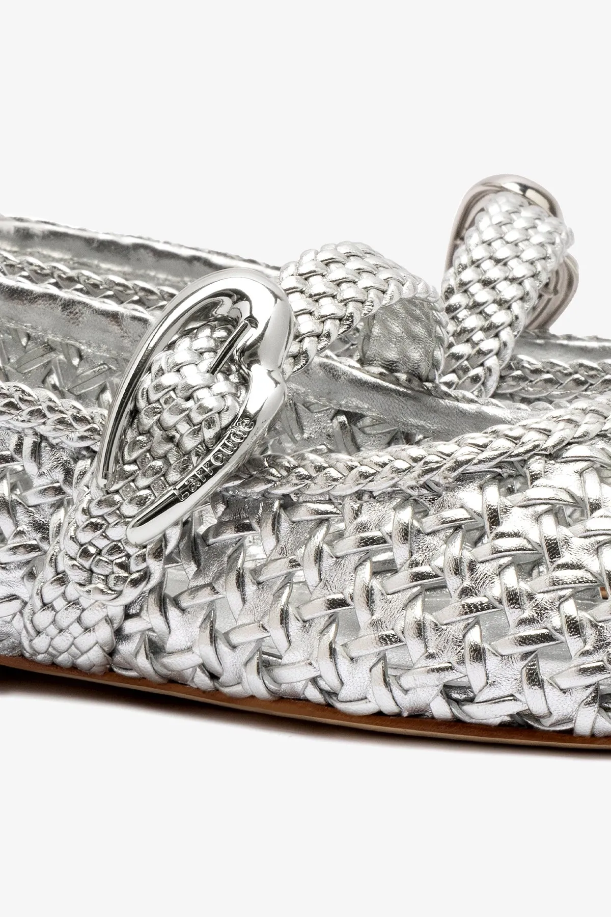 Workhorse Shoe Verona Macrame Ballet Flat In SIlver Metallic Leather
