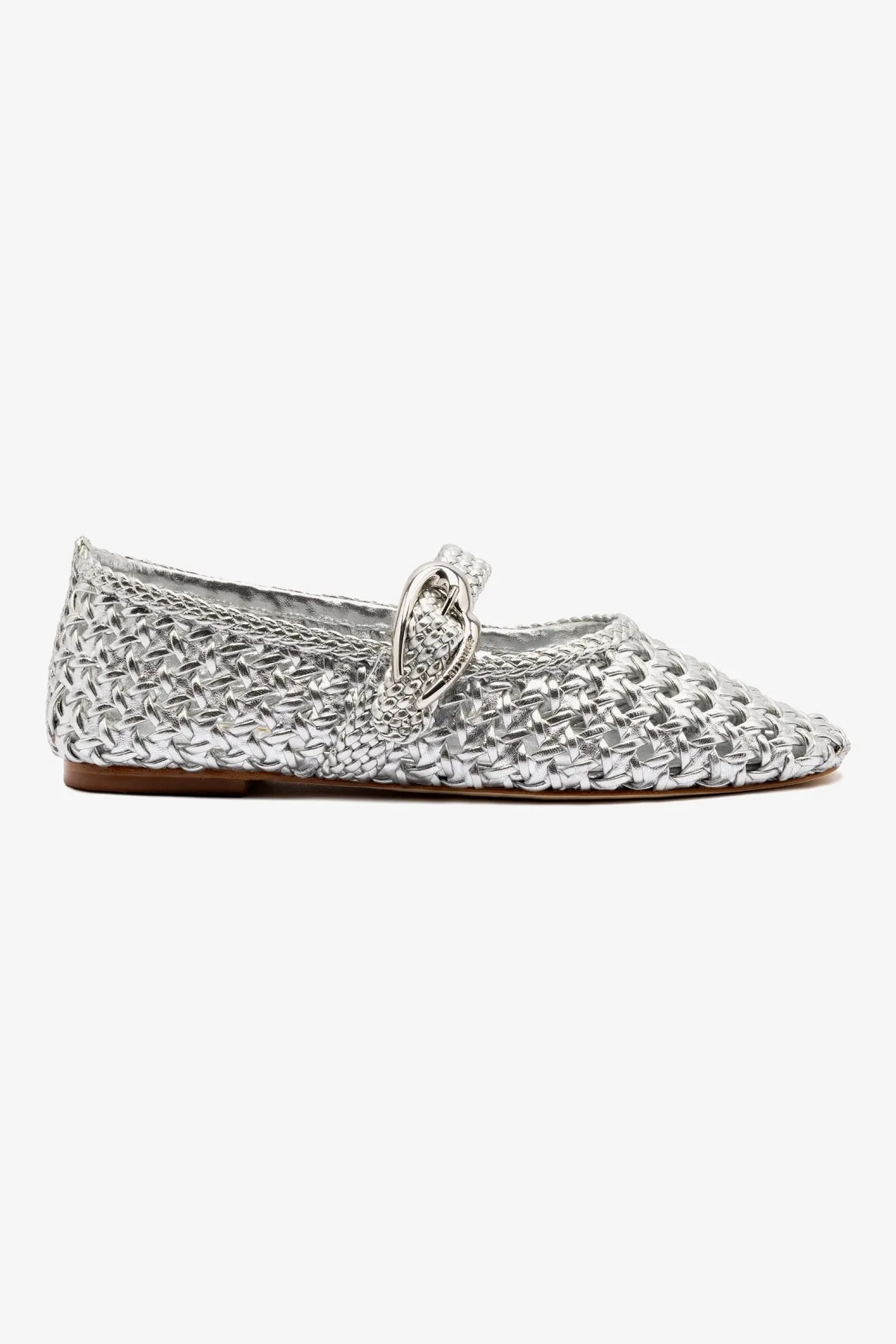 On-The-Go Footwear Versatile Construction Verona Macrame Ballet Flat In SIlver Metallic Leather